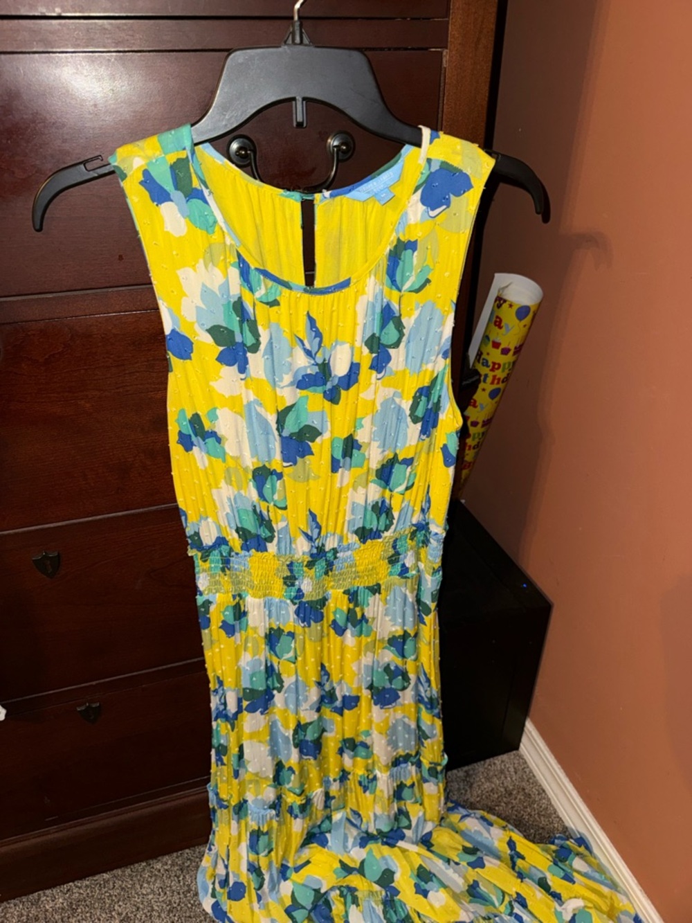 Draper James Yellow Floral Pleated Maxi Dress